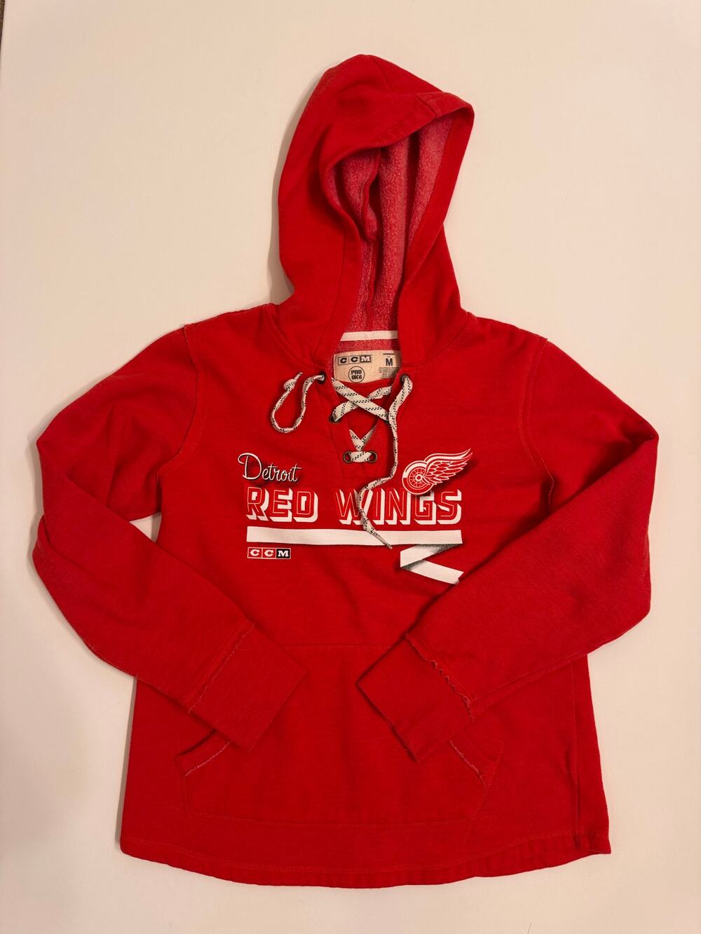 Women's NHL Detroit Red Wings Hooded Sweatshirt Lace Up Red Size M